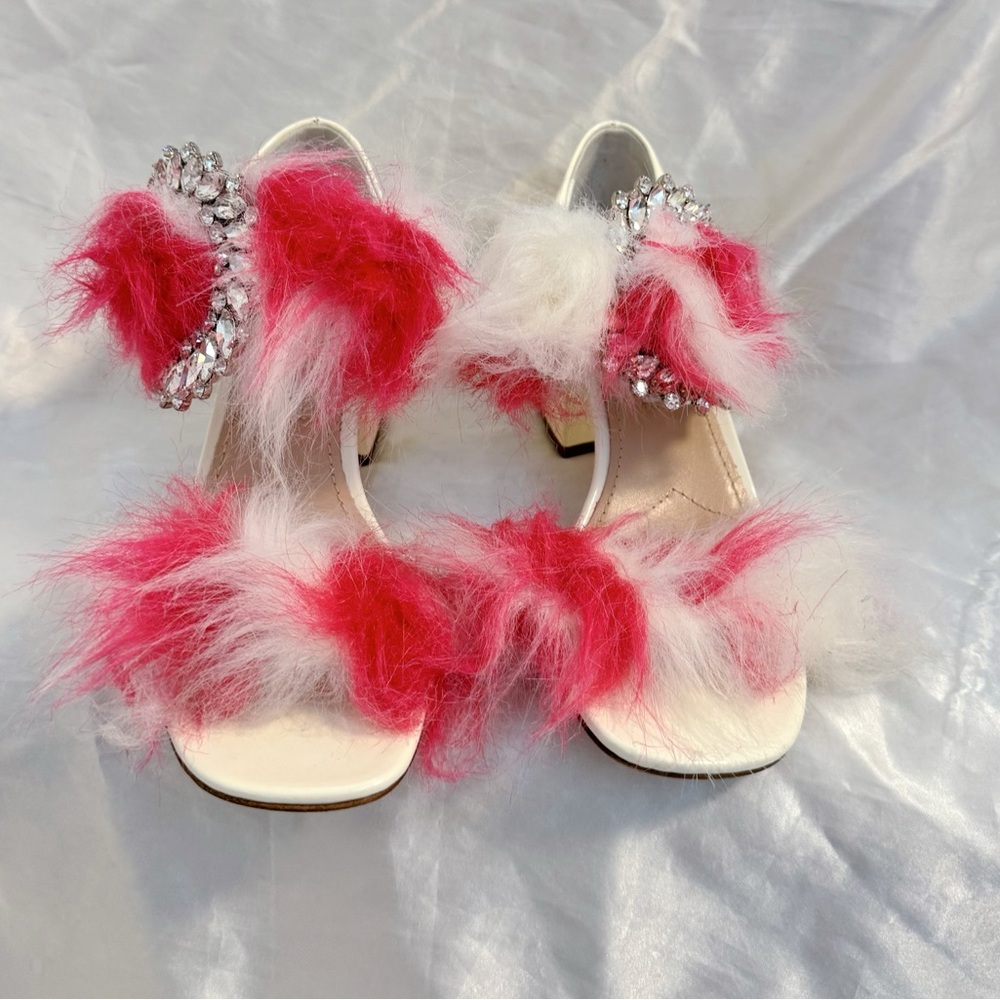 Miu Miu Pink and White Fur Embellished Sandals - Picture 3 of 8